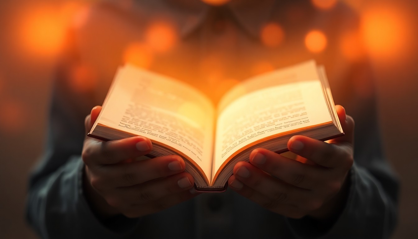 An abstract, impressionistic photograph of a person's hands holding an open book, with the surrounding scene blurred into soft, warm pools of light and color, conceptually representing the immersive and focused experience of traditional reading.