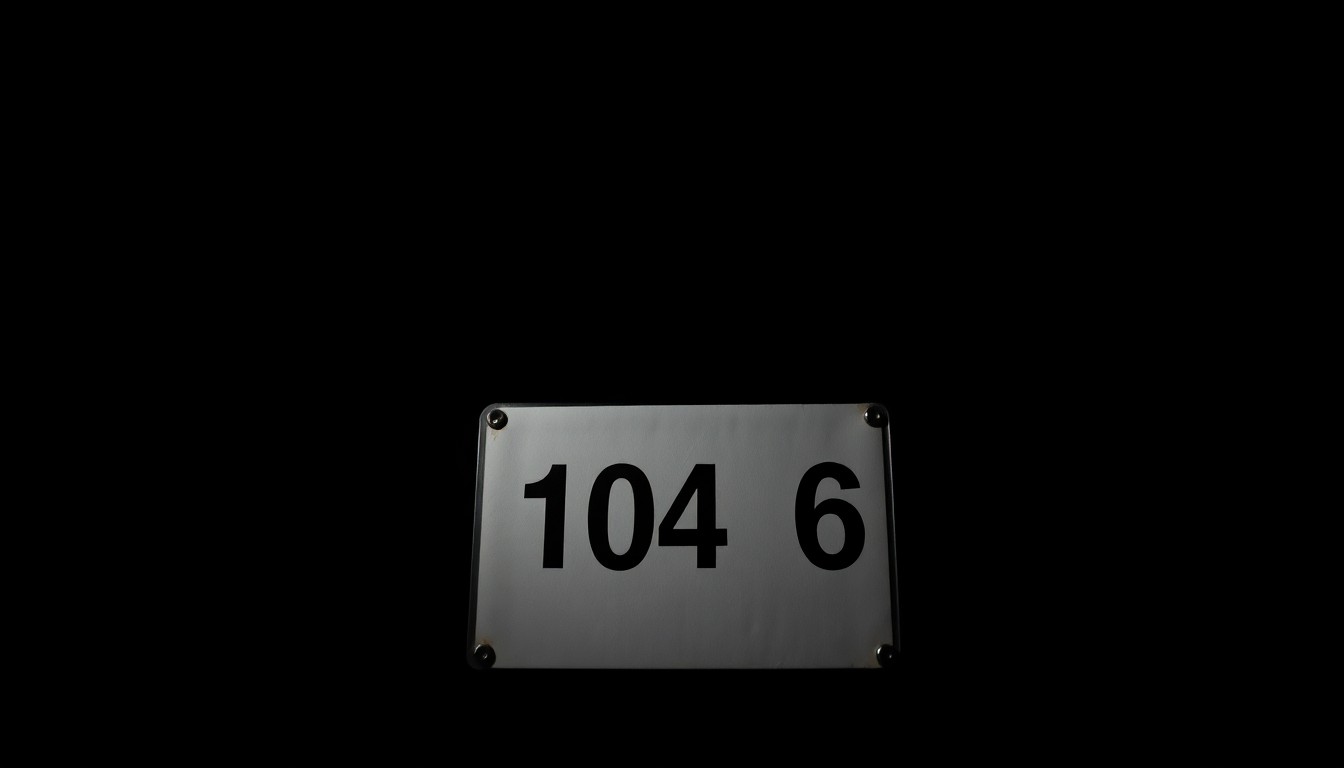 An extreme close-up photograph of a police evidence marker, such as a numbered placard, lit by a harsh, direct camera flash against a pitch-black background, creating a stark, gritty, investigative aesthetic.