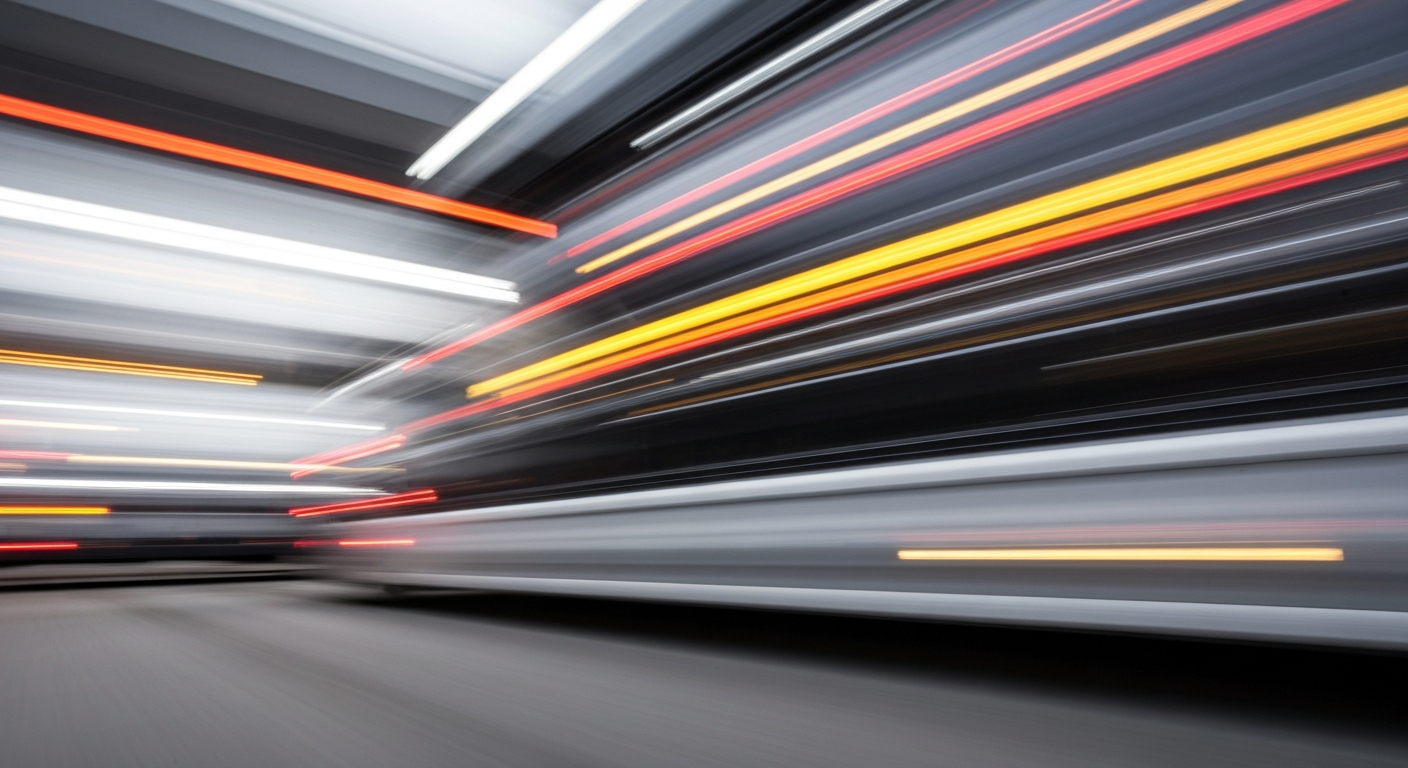 An abstract, blurred image of a moving vehicle, conveying a sense of speed, modern engineering, and the challenges of transitioning to electric transportation.