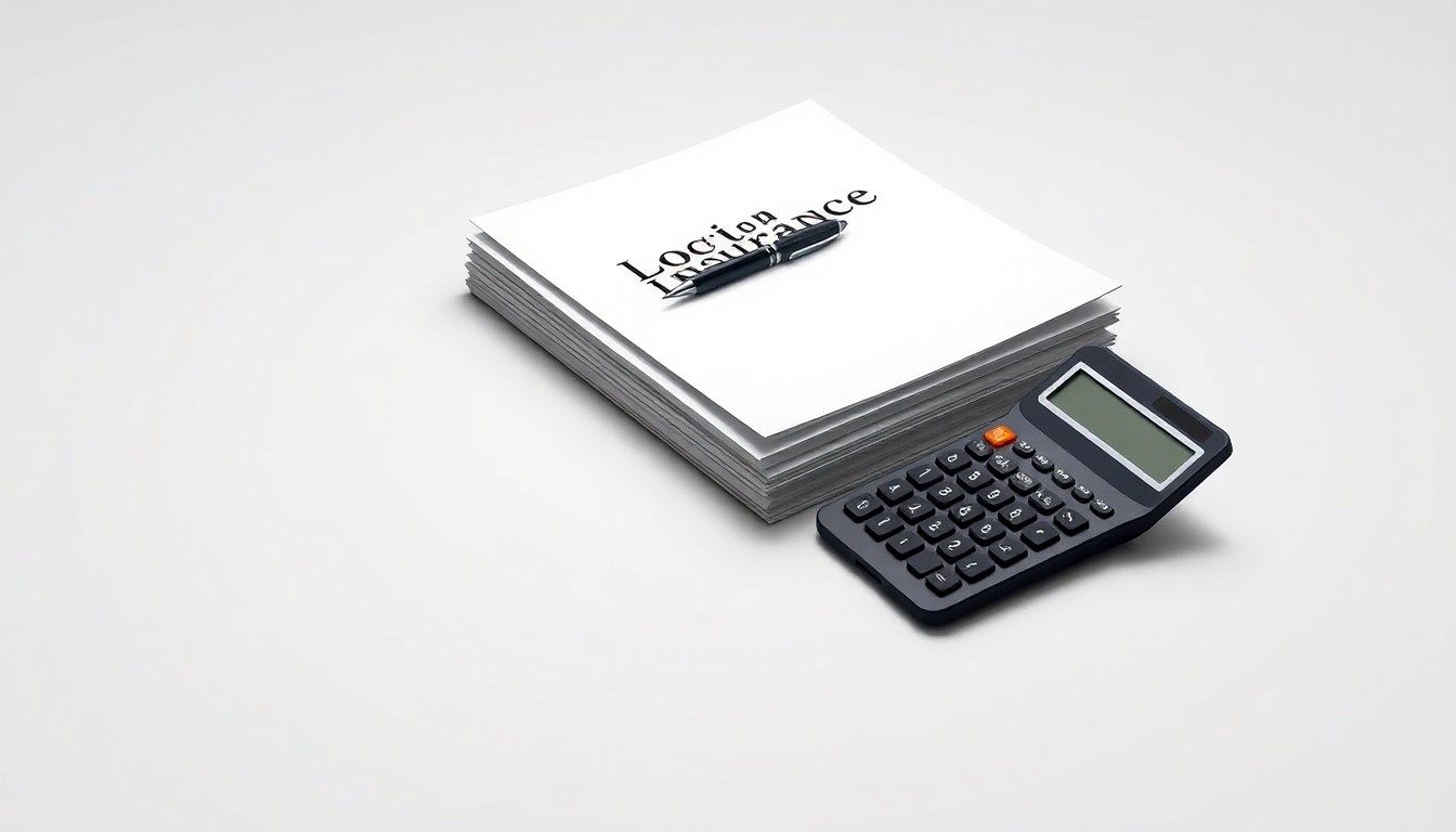 A minimalist, photorealistic studio still life featuring a stack of insurance documents, a pen, and a calculator arranged on a clean, monochromatic background, symbolizing the analytical and advisory nature of Lockton Re's new senior appointments.