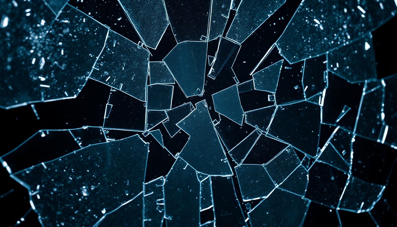 An extreme close-up photograph of a shattered glass texture, captured in dramatic, high-contrast studio lighting, conceptually representing the fragility and resilience of Savannah Guthrie's emotional journey.