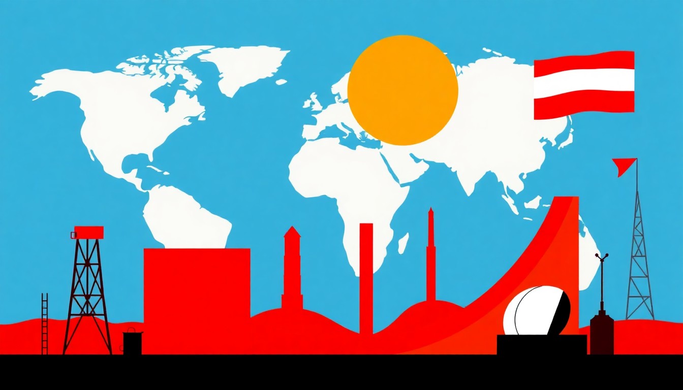 A minimalist composition of overlapping triangles and rectangles in shades of blue, red, and yellow, conceptually representing the interconnected global economic forces affected by the Iran war crisis.