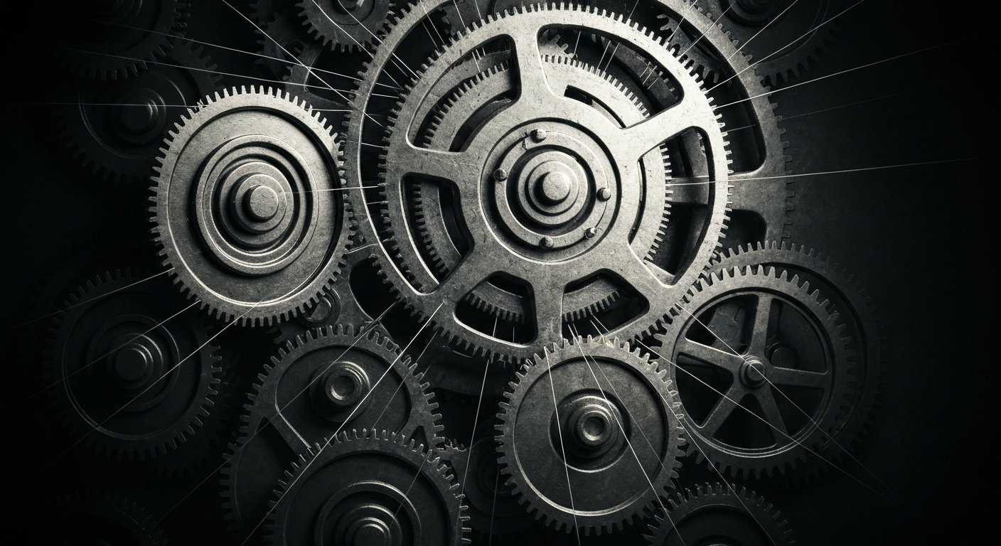 An extreme close-up of industrial machinery and equipment, conveying the complex financial and operational systems that underpin the pharmaceutical industry.