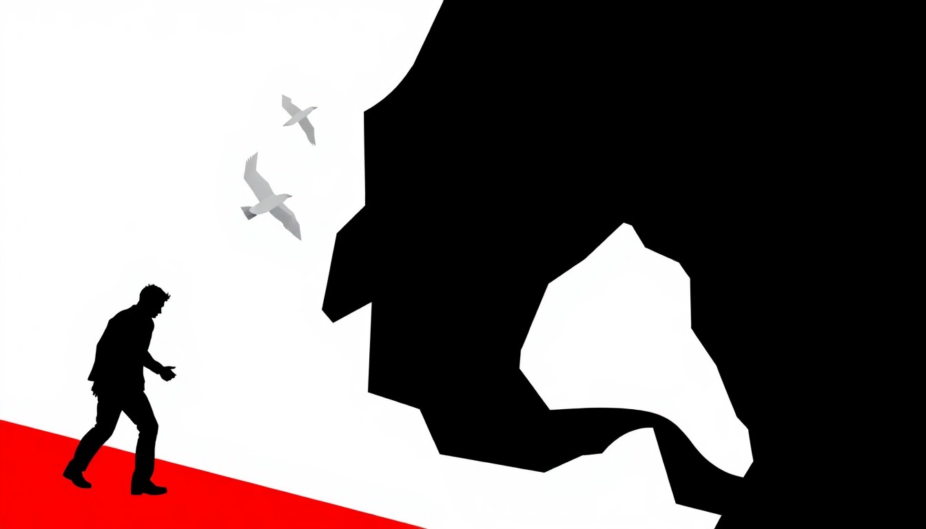 A minimalist, abstract illustration in the style of Saul Bass, featuring stark, jagged geometric shapes and heavy black silhouettes against a high-contrast background, conceptually representing the high-stakes drama and tension of the 'One Chicago' crossover event.