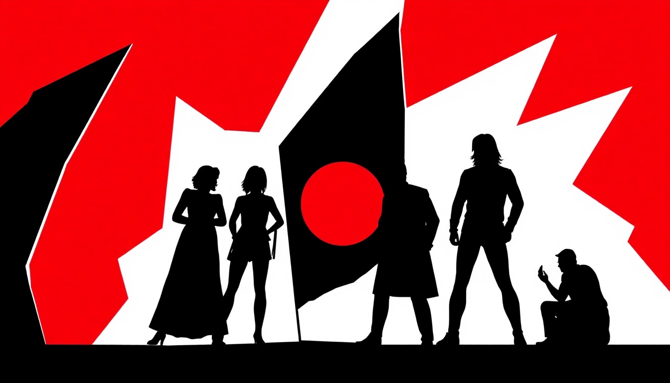 A bold, abstract illustration in the style of Saul Bass, featuring stark geometric shapes and silhouettes in high-contrast colors, conceptually representing the innovative and boundary-pushing nature of 1980s television.