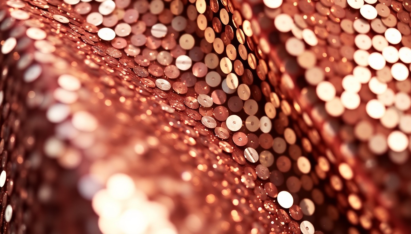 An extreme close-up photograph of shimmering, high-contrast sequins in dramatic studio lighting, conceptually representing the luxurious textures and glamour of 1990s fashion photography.