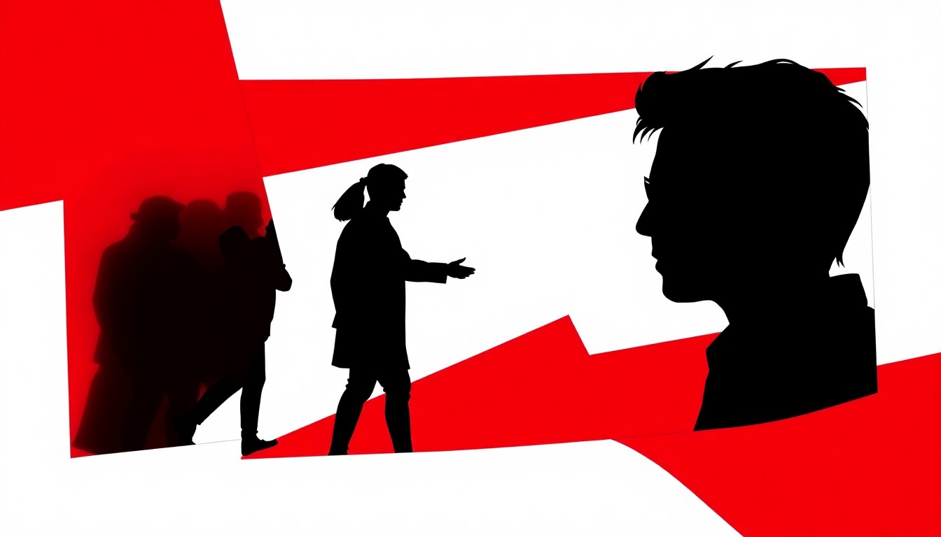 An abstract, minimalist illustration featuring sharp, jagged geometric shapes in bold colors like red and white, conceptually representing the cultural clash and the need for greater understanding between artists and their diverse audiences.