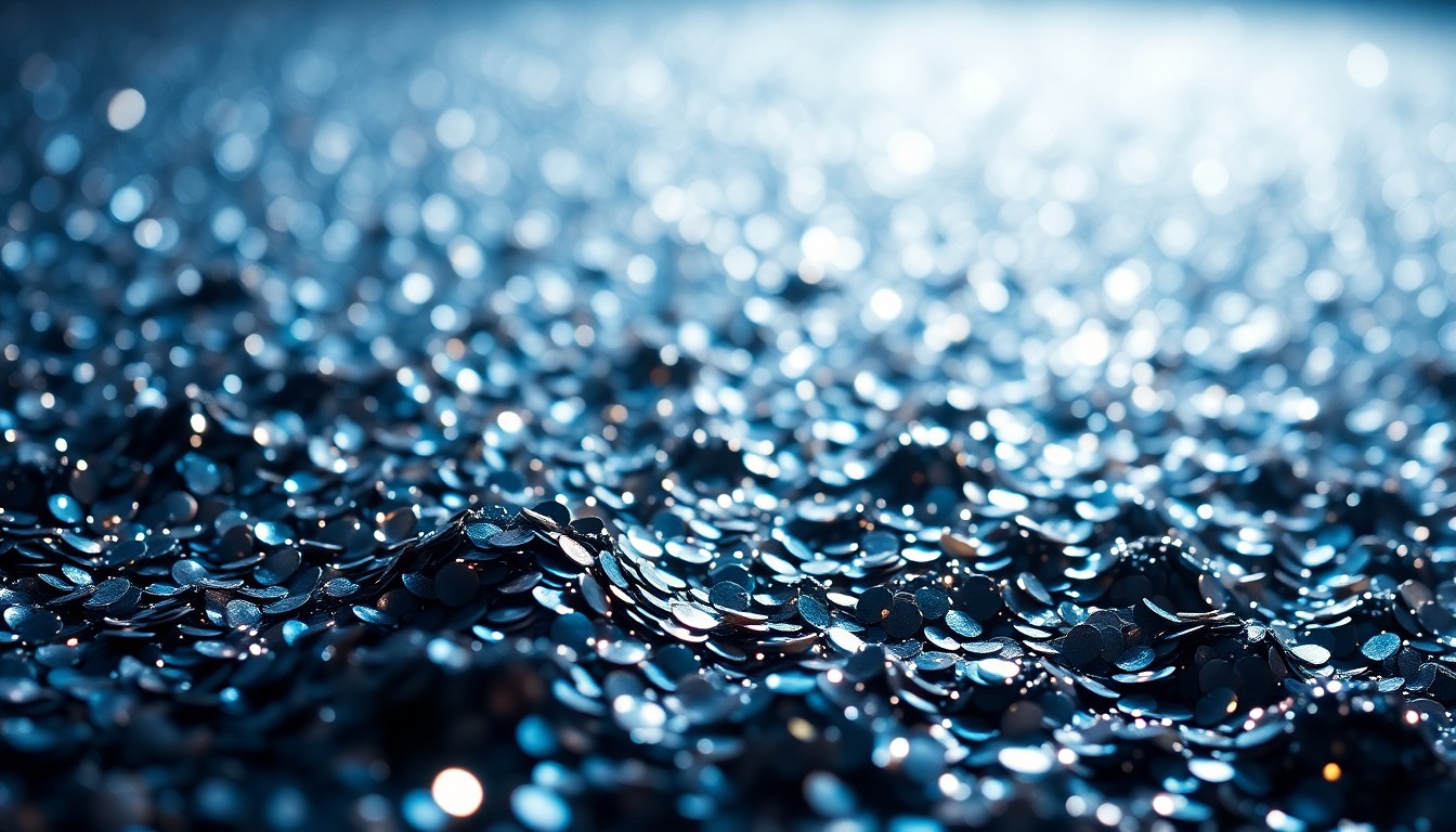 An extreme close-up of shimmering, high-contrast sequins in vibrant colors, conceptually representing the glamour and spectacle of a major music festival performance.