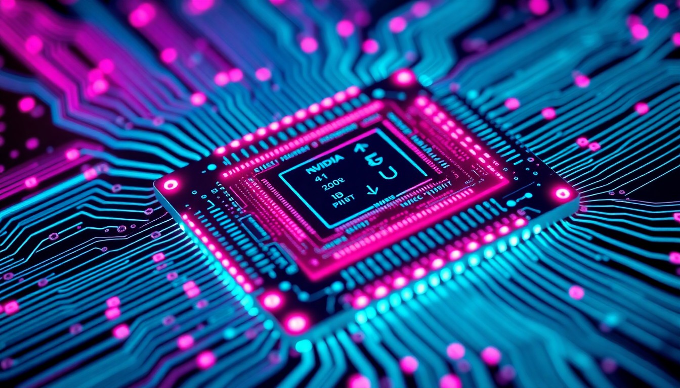A highly detailed, 3D macro illustration of a glowing, futuristic AI inference chip with intricate circuitry and neon cyan and magenta lights, conceptually representing the cutting-edge technology at the heart of the Nvidia-Groq deal.
