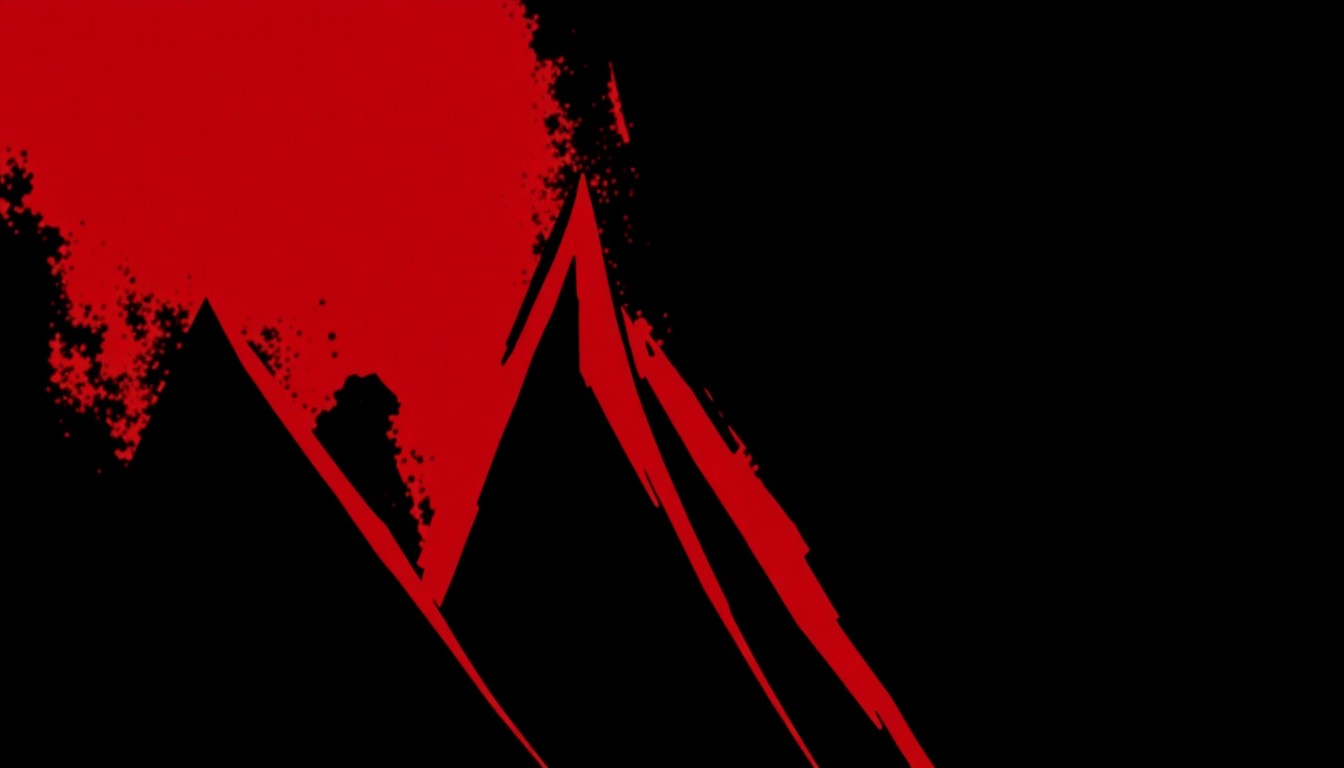 An abstract illustration featuring bold, angular shapes in black and red, conceptually representing the conflicts and controversies surrounding the Kennedy Center's programming choices.