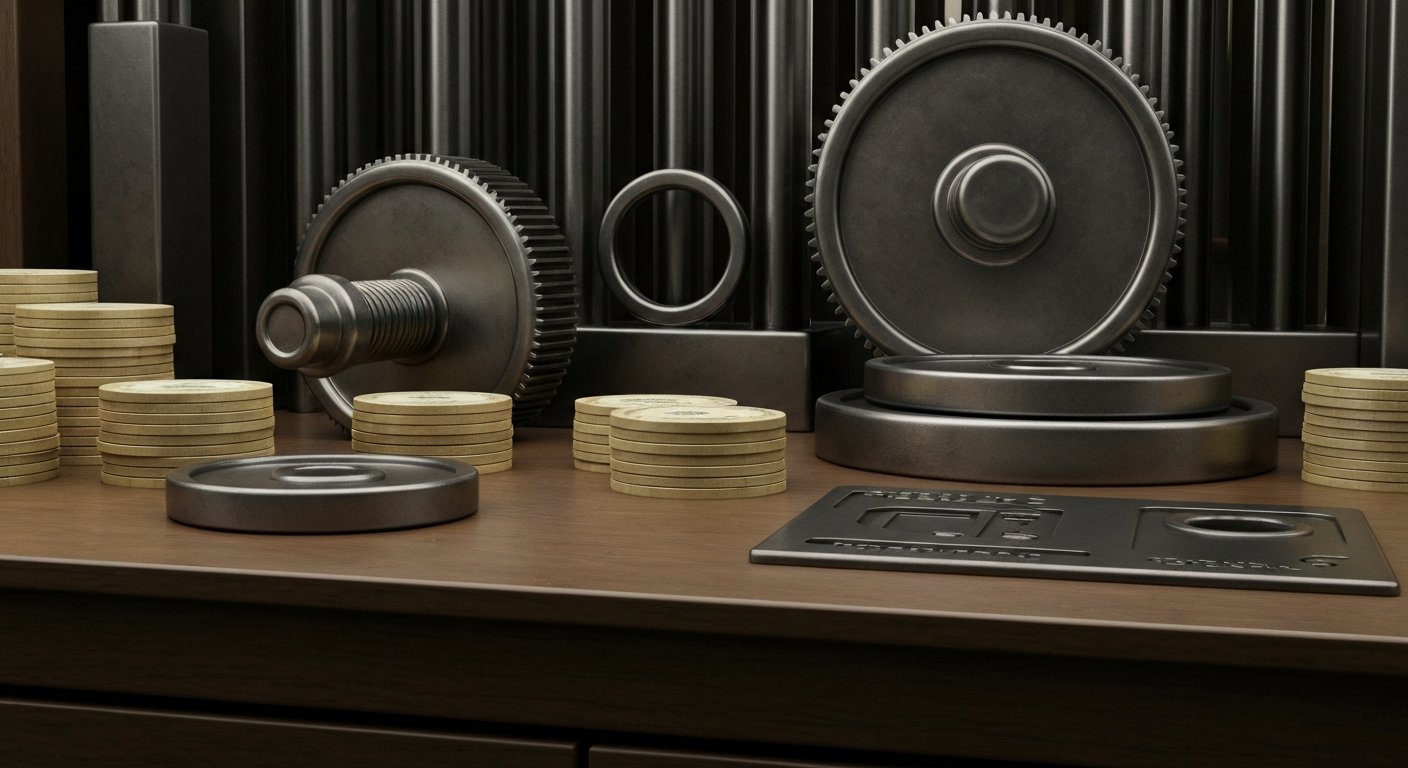 An extreme close-up of intricate, industrial-looking banking machinery and equipment, conveying a sense of financial security and stability during uncertain times.