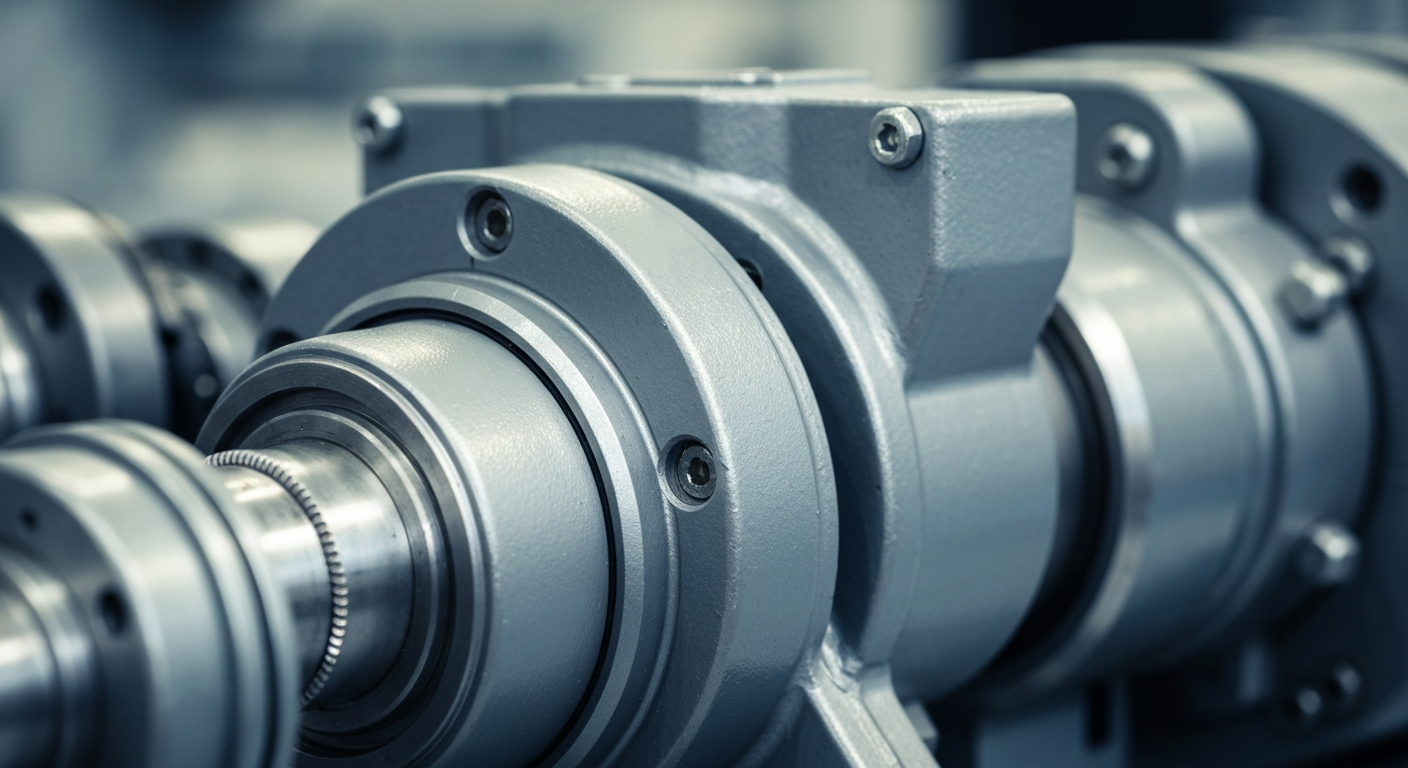 A highly detailed, cinematic close-up photograph of the intricate gears, levers, and mechanisms of heavy industrial banking equipment, conveying a sense of the hidden infrastructure supporting investment management.