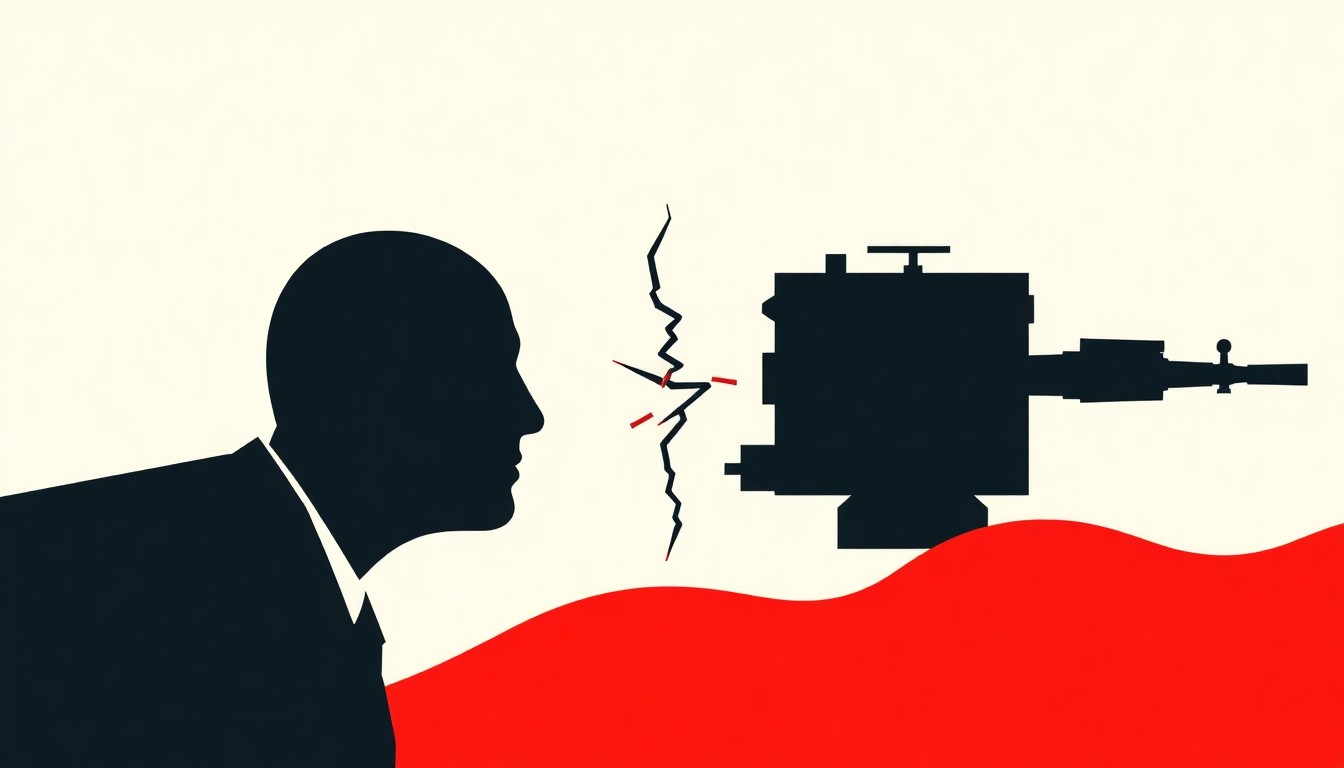 A geometric abstract illustration composed of intersecting triangles and rectangles in shades of blue, red, and yellow, conceptually representing the disconnect between military strategy and economic consequences.