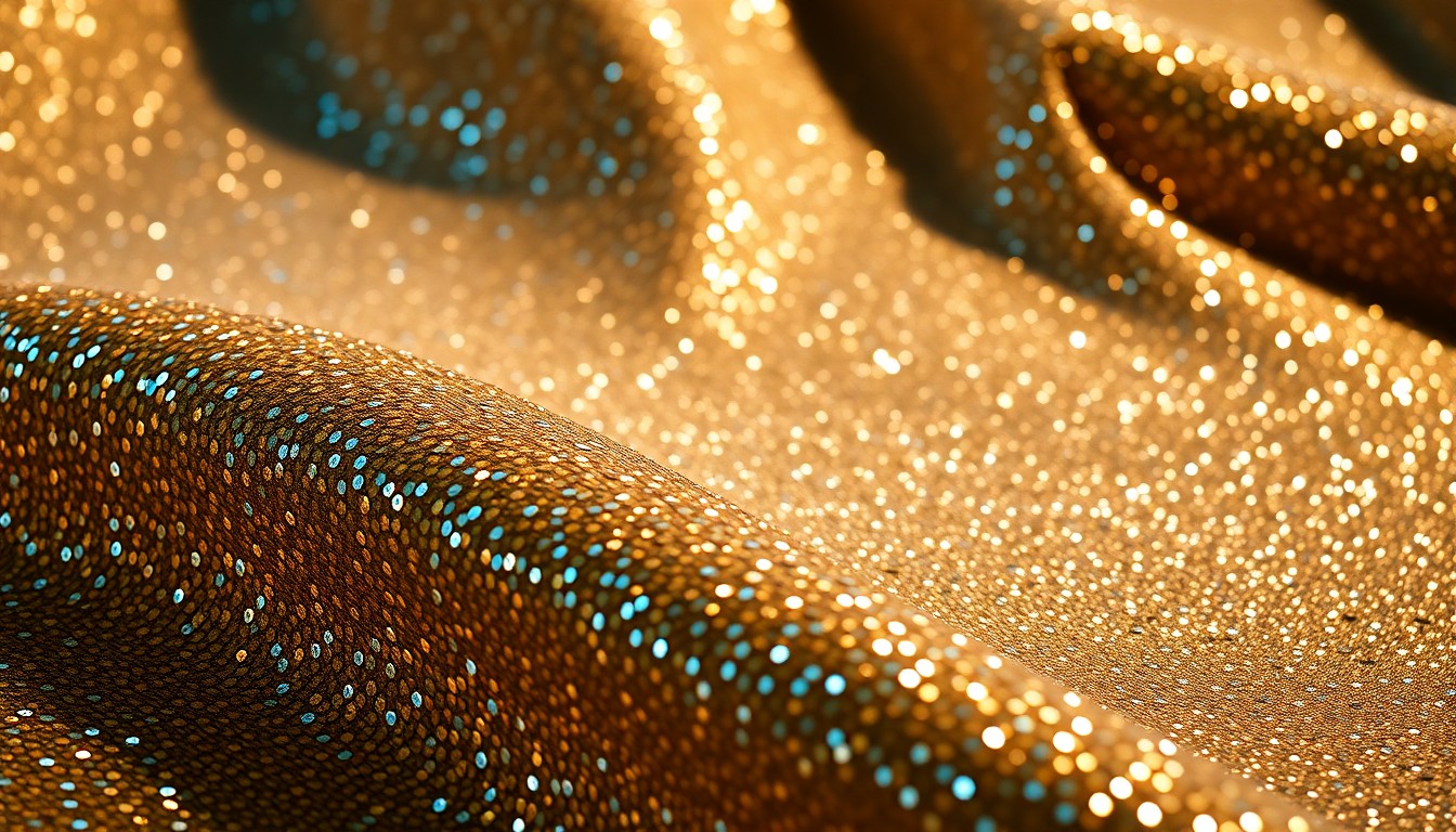 An abstract close-up photograph of shimmering, high-contrast sequins, capturing the luxurious textures and lighting associated with celebrity culture and red-carpet events.