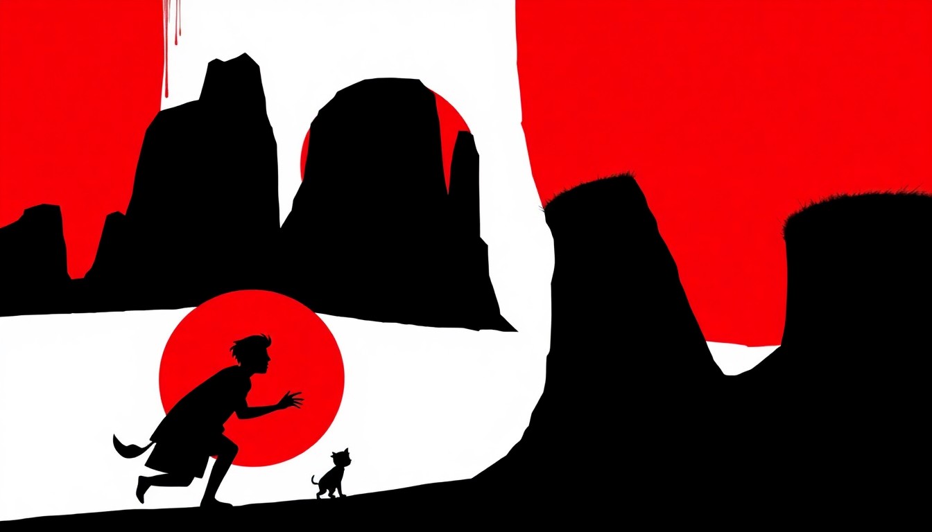 A minimalist, abstract illustration in the style of Saul Bass, featuring bold, jagged geometric shapes in high-contrast colors like red and white, capturing the dreamlike and unsettling essence of Czech animation.