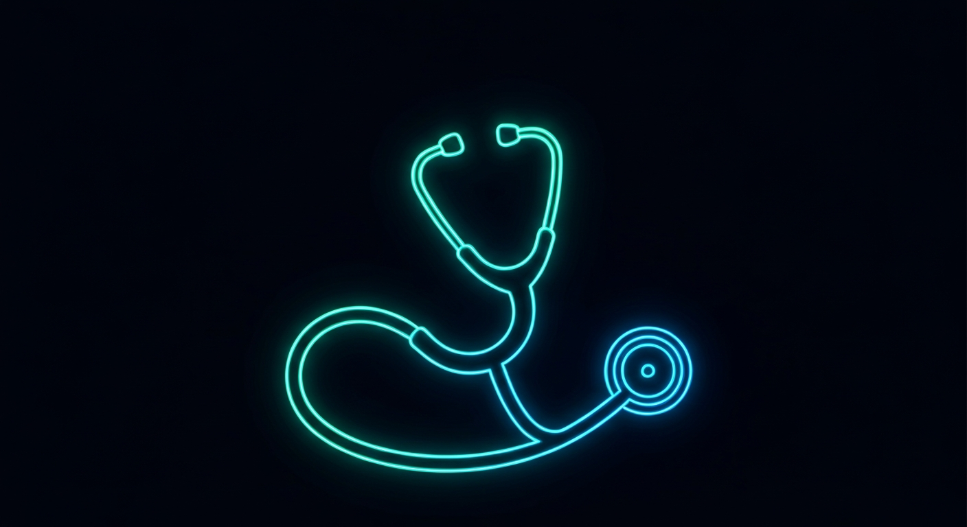 A minimalist illustration of a medical stethoscope defined by glowing neon lines against a dark background, conceptually representing the importance of advance care planning.