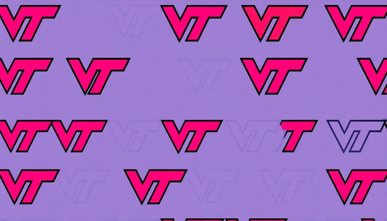 A bold, colorful silkscreen-style illustration featuring a repeated pattern of the iconic Virginia Tech Hokie Stone in a grid of neon-bright, overlapping colors and heavy black outlines, capturing the university's dynamic transformation under Sands' visionary presidency.