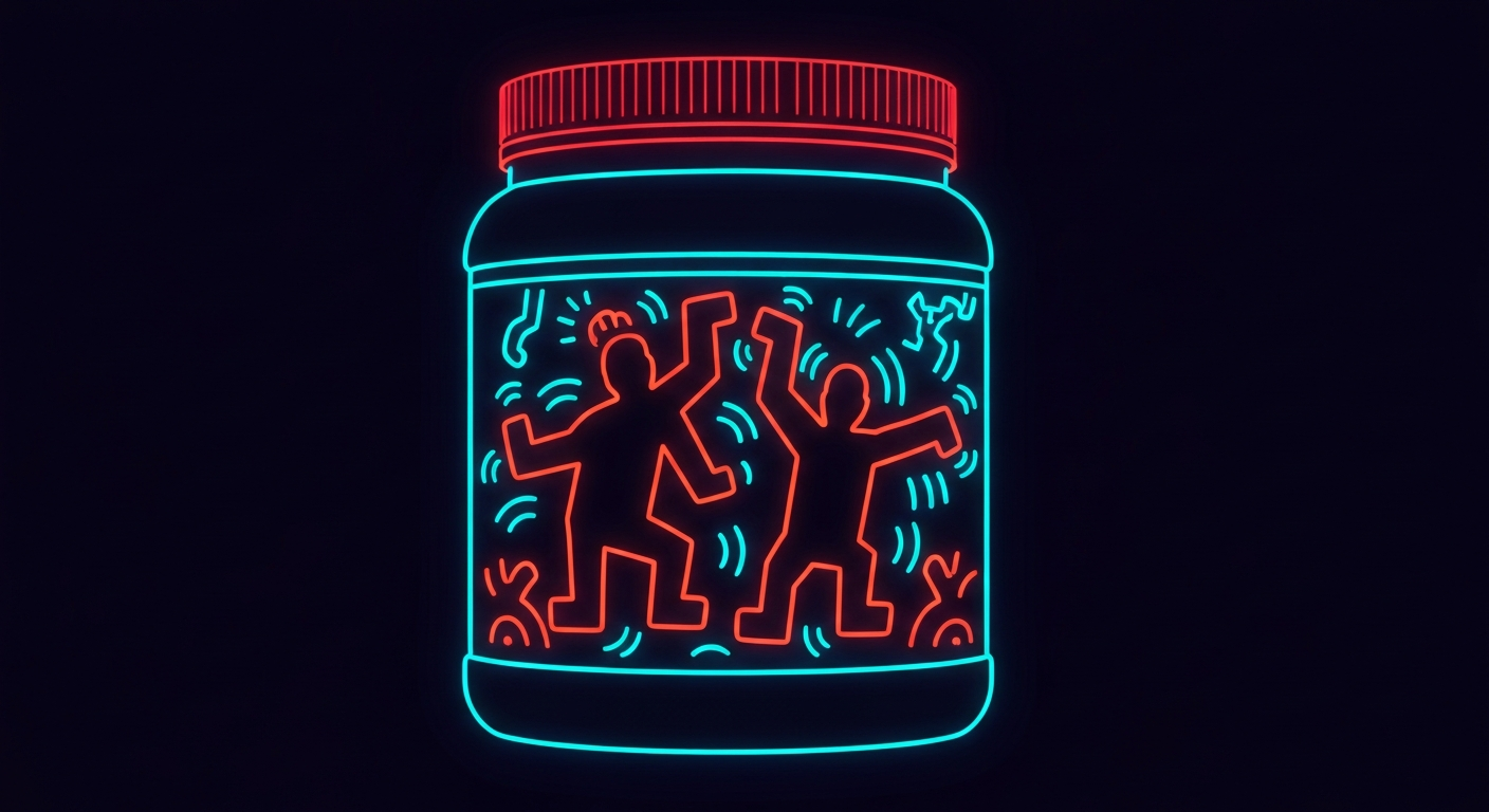 A glowing, neon outline of a protein powder container against a dark background, conceptually representing the innovation and energy of the evolving protein supplement market.