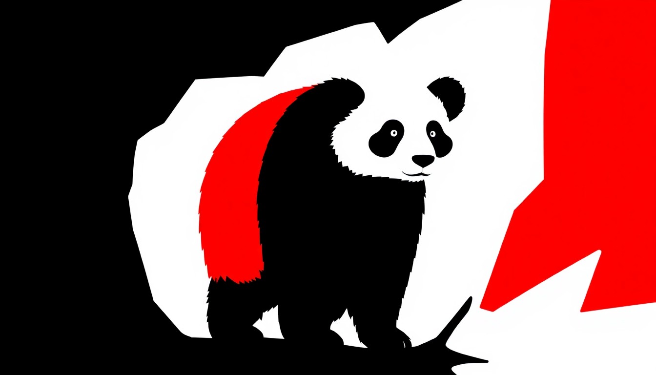 An extreme close-up of a shattered, angular black silhouette against a stark red and white background, conceptually representing the elusive and exclusive nature of the Rainbow Panda Blook in the Blooket game.