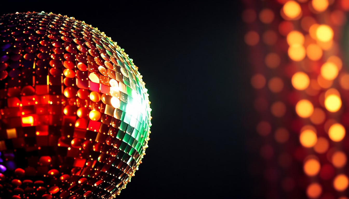An extreme close-up photograph showcasing the luxurious textures of sequins, shattered glass, and velvet, capturing the high-energy and glamour of a major music festival performance.