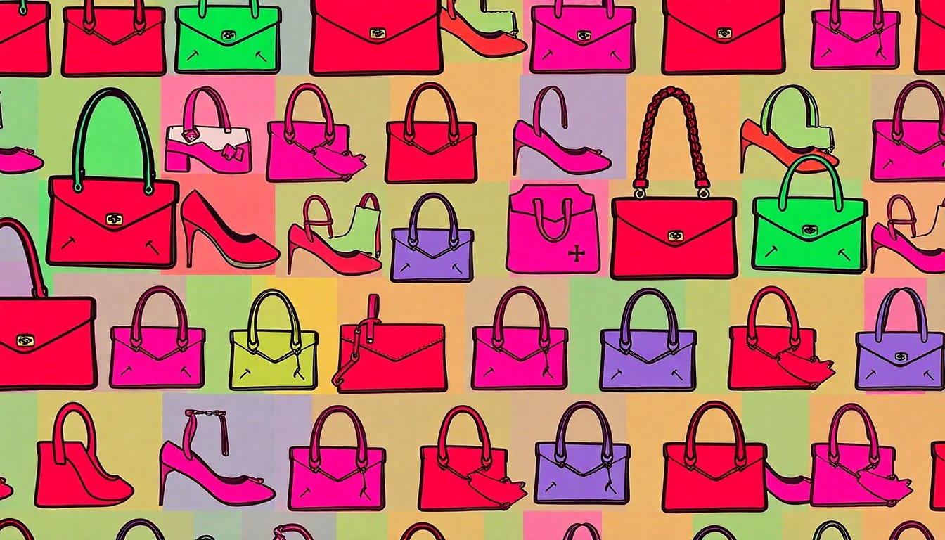 A vibrant, high-contrast silkscreen print of a stylized handbag repeated in a grid, capturing the practical yet creative spirit of New York Fashion Week 2026.
