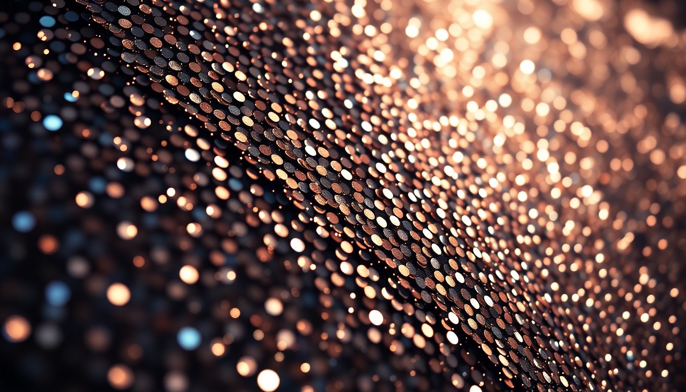 An extreme close-up of shimmering sequins and glittering disco glass textures, captured in dramatic high-contrast studio lighting to evoke the glamour and opulence of the RHOSLC reunion fashion.