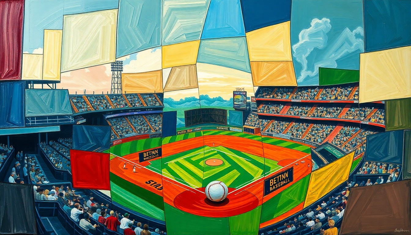 A fractured, multi-perspective painting in bold, geometric shapes and colors, conceptually representing the Philadelphia Phillies' sputtering offense in the early part of the 2026 MLB season.