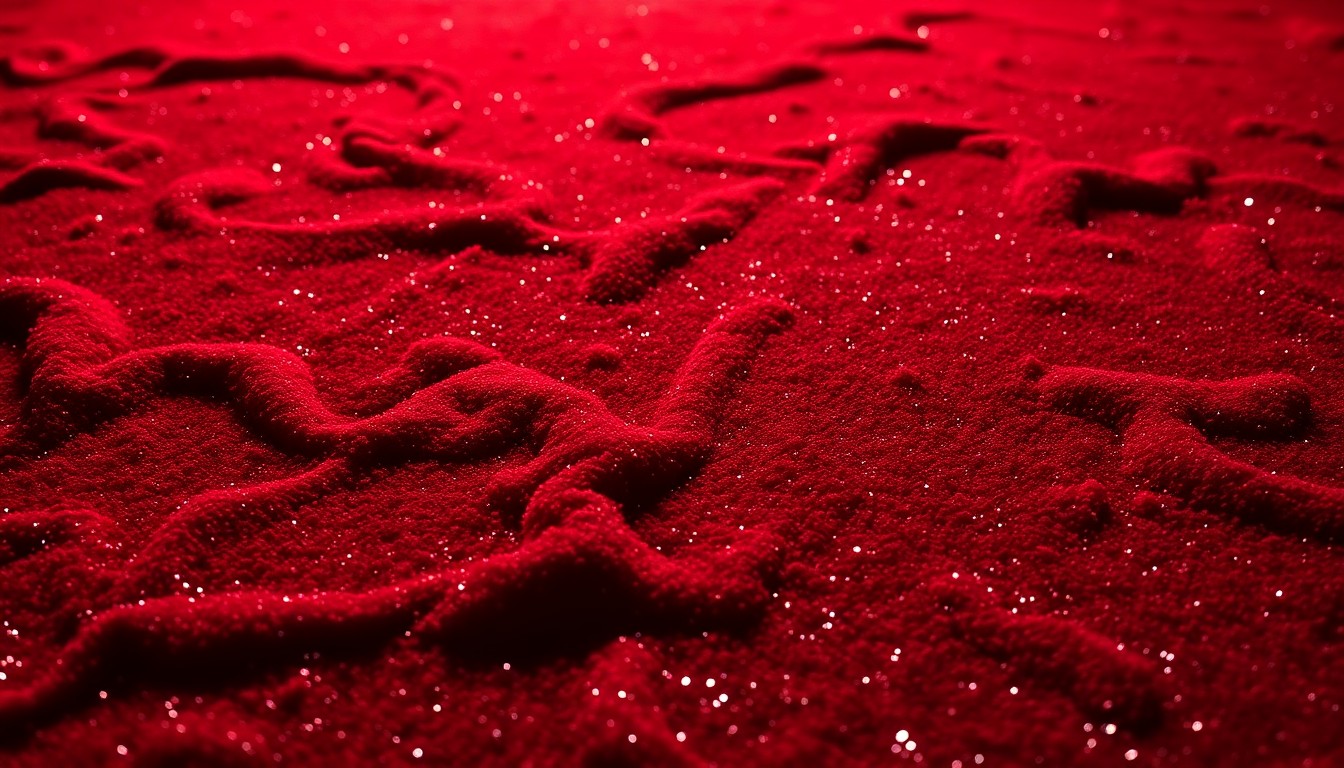 An abstract close-up photograph of a luxurious, crumpled red carpet texture, captured in dramatic high-contrast lighting to convey the glamour and impact of Robert Duvall's iconic acting career.