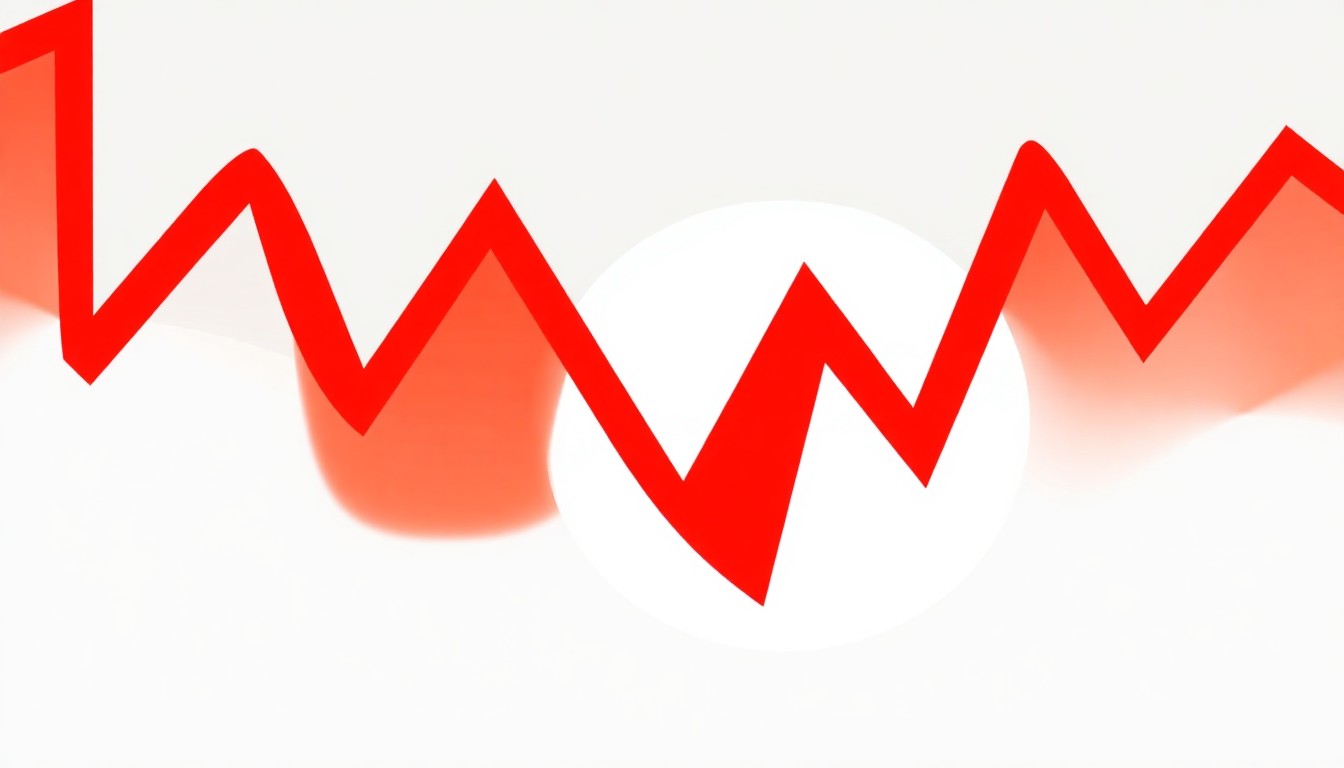 A vibrant, abstract illustration featuring overlapping triangles and circles in shades of blue, red, and yellow, conceptually representing the volatility and uncertainty of the energy market.