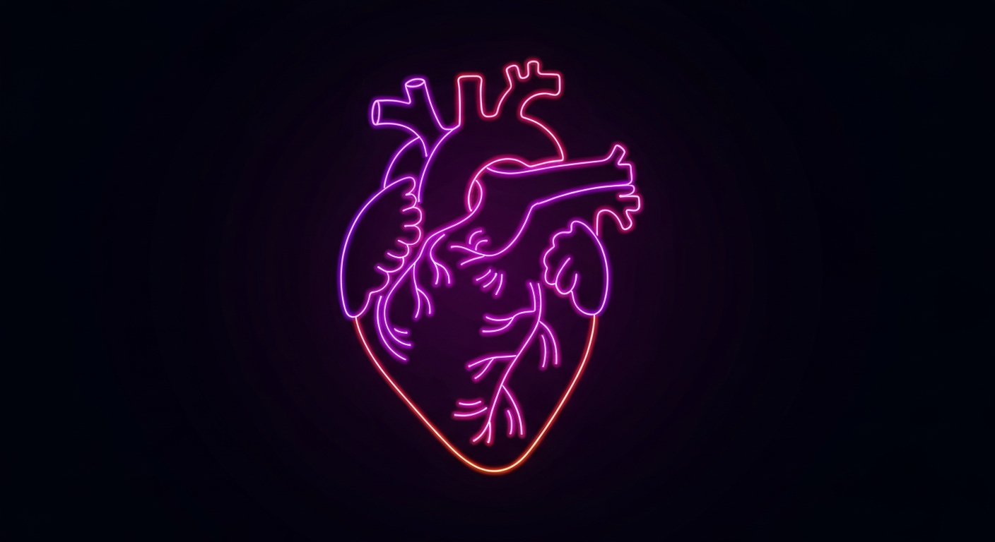 A minimalist, neon-outlined heart shape pulsing with energy against a dark background, conceptually illustrating the vital role of organ donation.