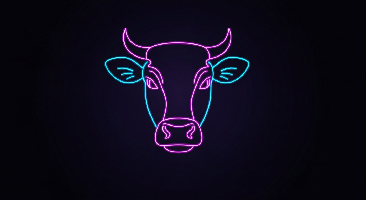A glowing, neon outline of a cow's head against a dark background, capturing the energy and urgency of South Africa's efforts to combat Foot and Mouth Disease.