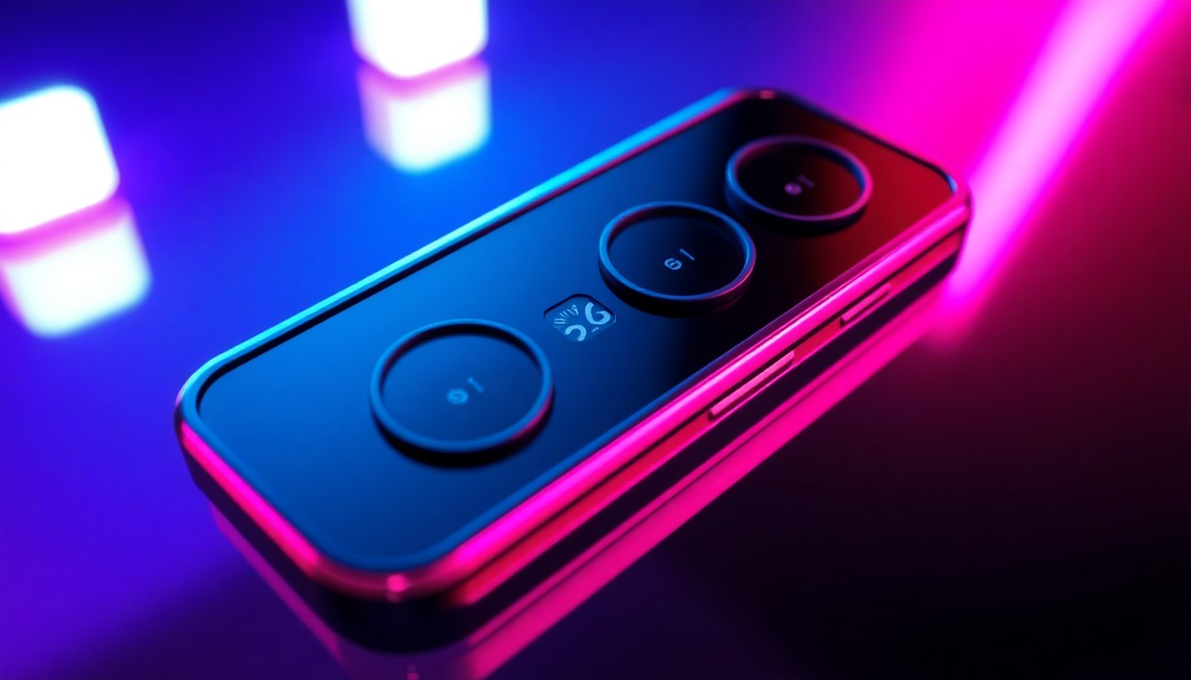 A highly detailed, glowing 3D macro illustration of the Samsung Galaxy S26 Ultra's camera module and S Pen stylus, with the camera lenses and stylus button as the focal points, bathed in neon cyan and magenta lights to represent the key design innovations of the new flagship device.