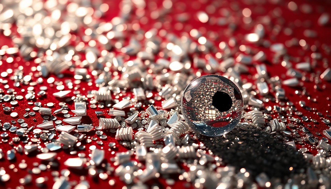 An extreme close-up of sparkling sequins and shattered glass, reflecting the high-energy and glamorous atmosphere of the Spirit Awards celebration.