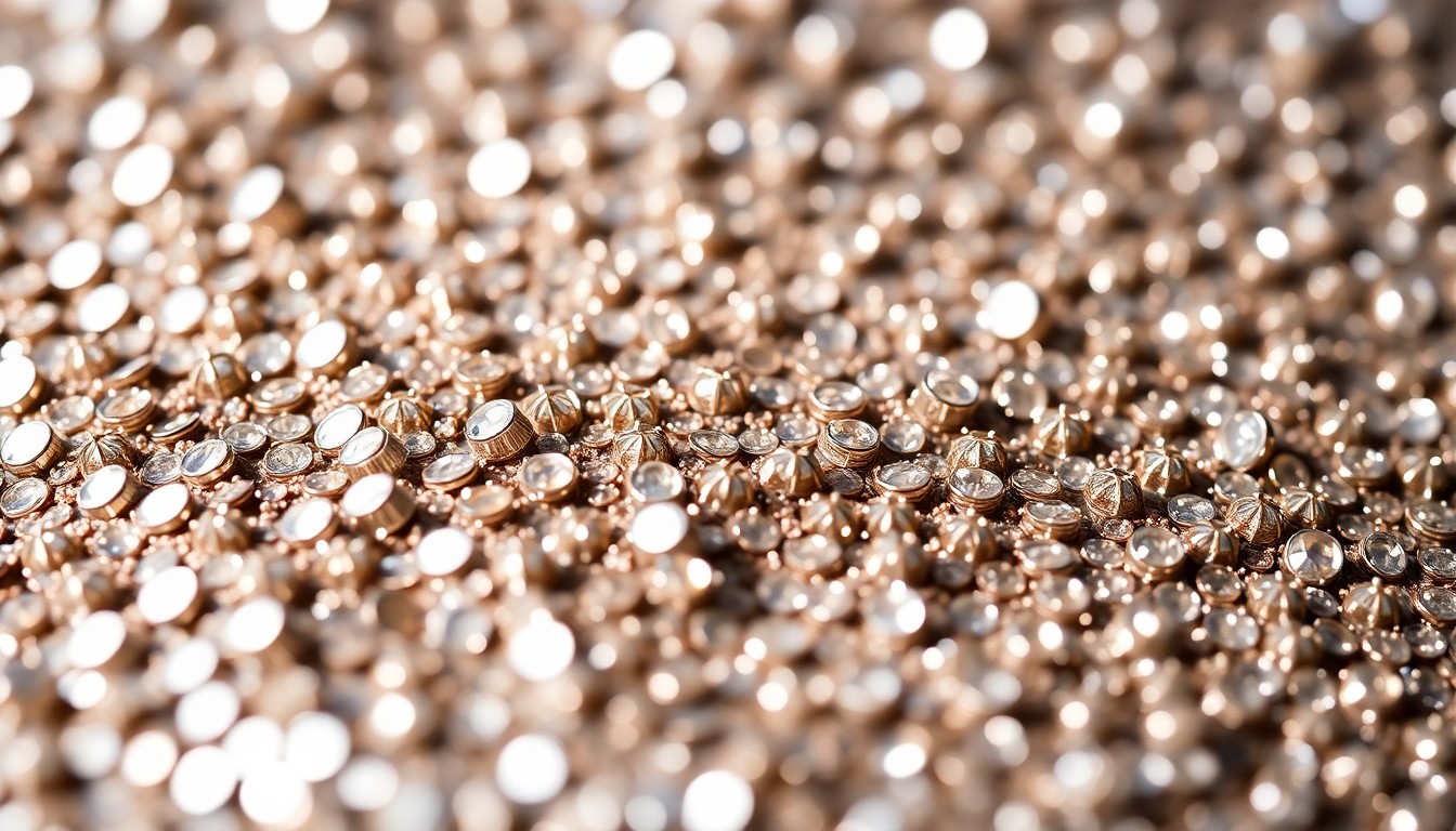 An extreme close-up photograph of a sparkling, textured surface composed of shimmering sequins and glittering rhinestones, conceptually representing the glamour and energy of Kelly Clarkson's talk show career.