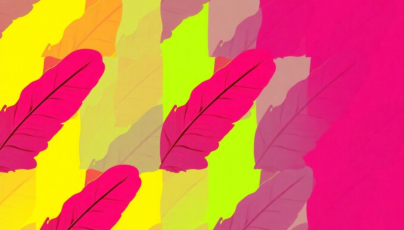 A highly stylized, pop art-inspired image composed of a repeating pattern of a single wild turkey feather in bright, neon-like colors against a stark black background, conceptually representing the reintroduction of this iconic species to the Texas landscape.