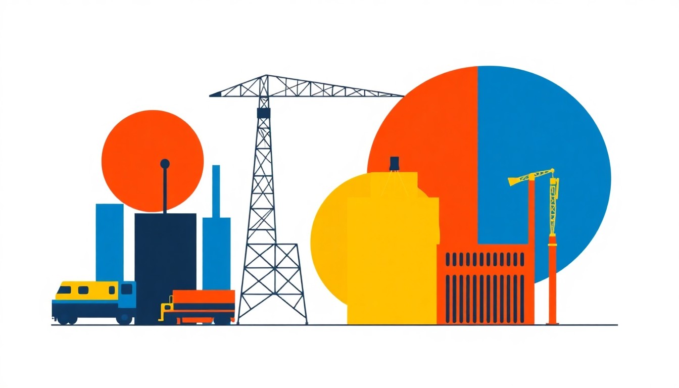 A minimalist, abstract illustration featuring overlapping geometric shapes in shades of blue, green, and red, conceptually representing the key economic initiatives outlined in India's 2026 budget.