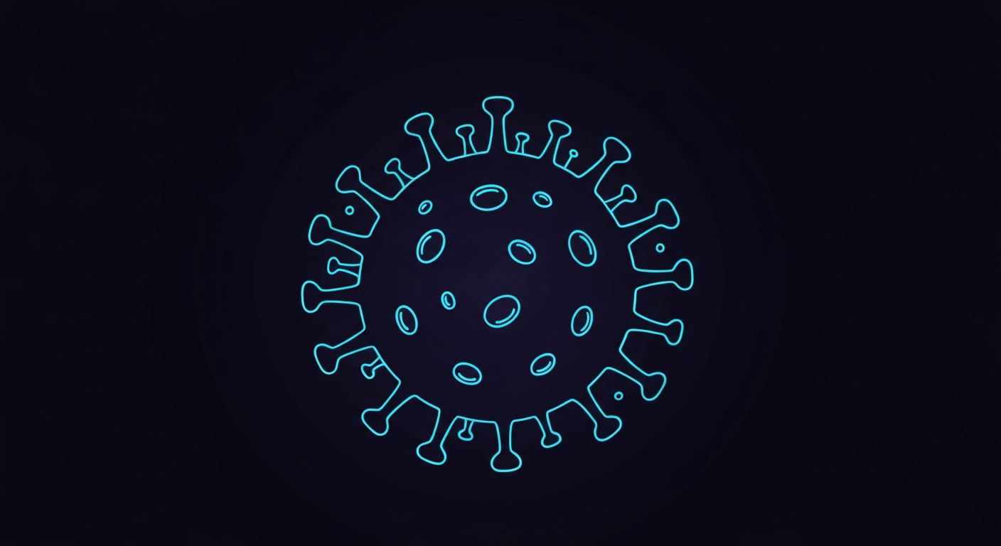 A glowing, vibrant neon outline of a stomach bug virus against a dark background, conceptually illustrating the urgent need to address the spread of this contagious pathogen.