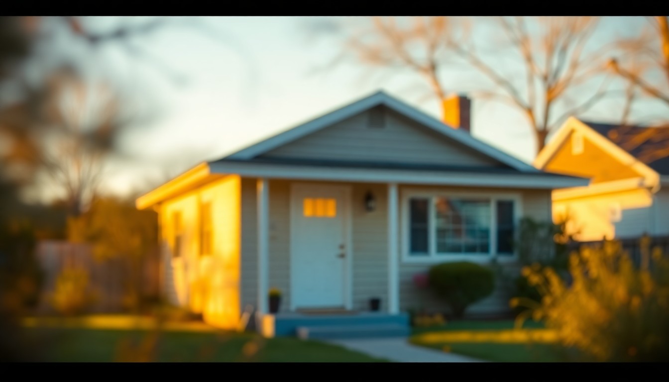 A hazy, impressionistic photograph of a simple, single-story home bathed in soft, golden light, evoking the nostalgic atmosphere of a childhood home and the life-changing impact of the artist who grew up there.