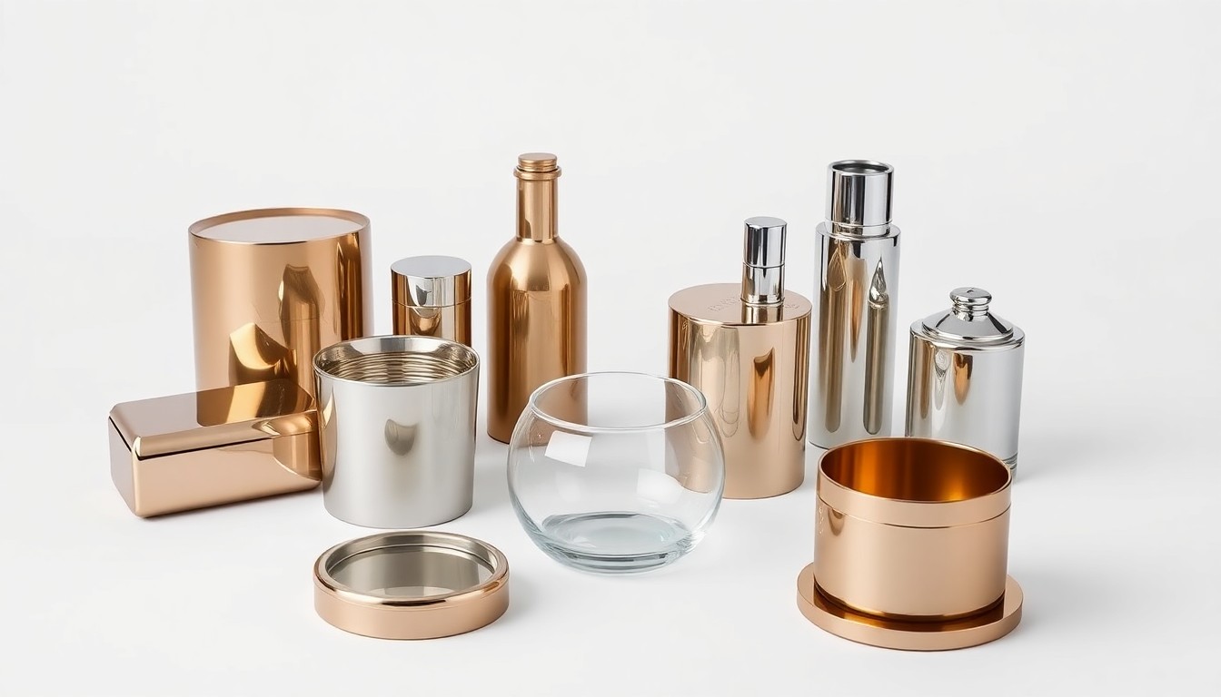 A high-end studio still life photograph featuring a collection of premium, polished metal and glass objects arranged elegantly on a clean, monochromatic background, conceptually representing the luxury and exclusivity of the former Mandarin Oriental hotel on Brickell Key.