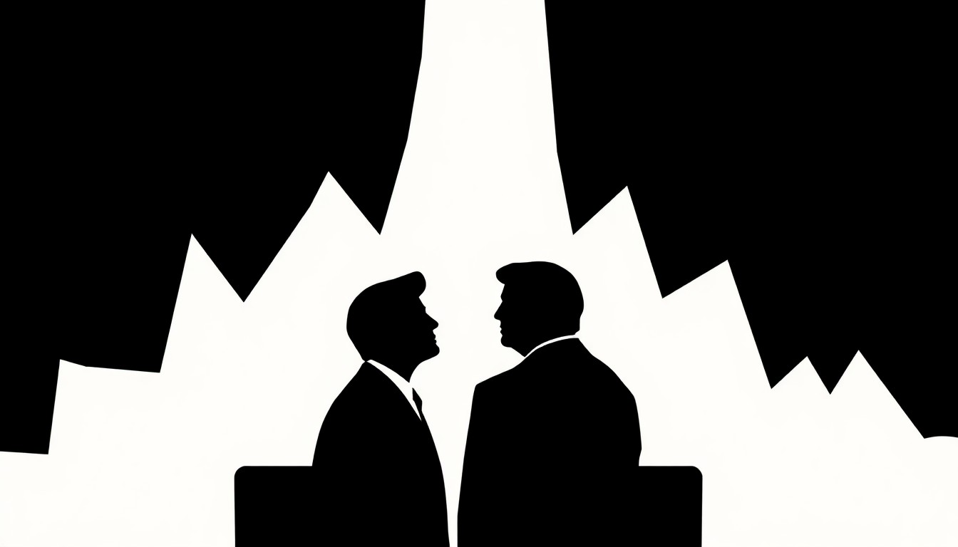 A striking abstract composition featuring bold, jagged geometric shapes in high-contrast colors, conceptually representing the tension between the controlled narrative of reality TV and the unpredictable forces of real-world politics.