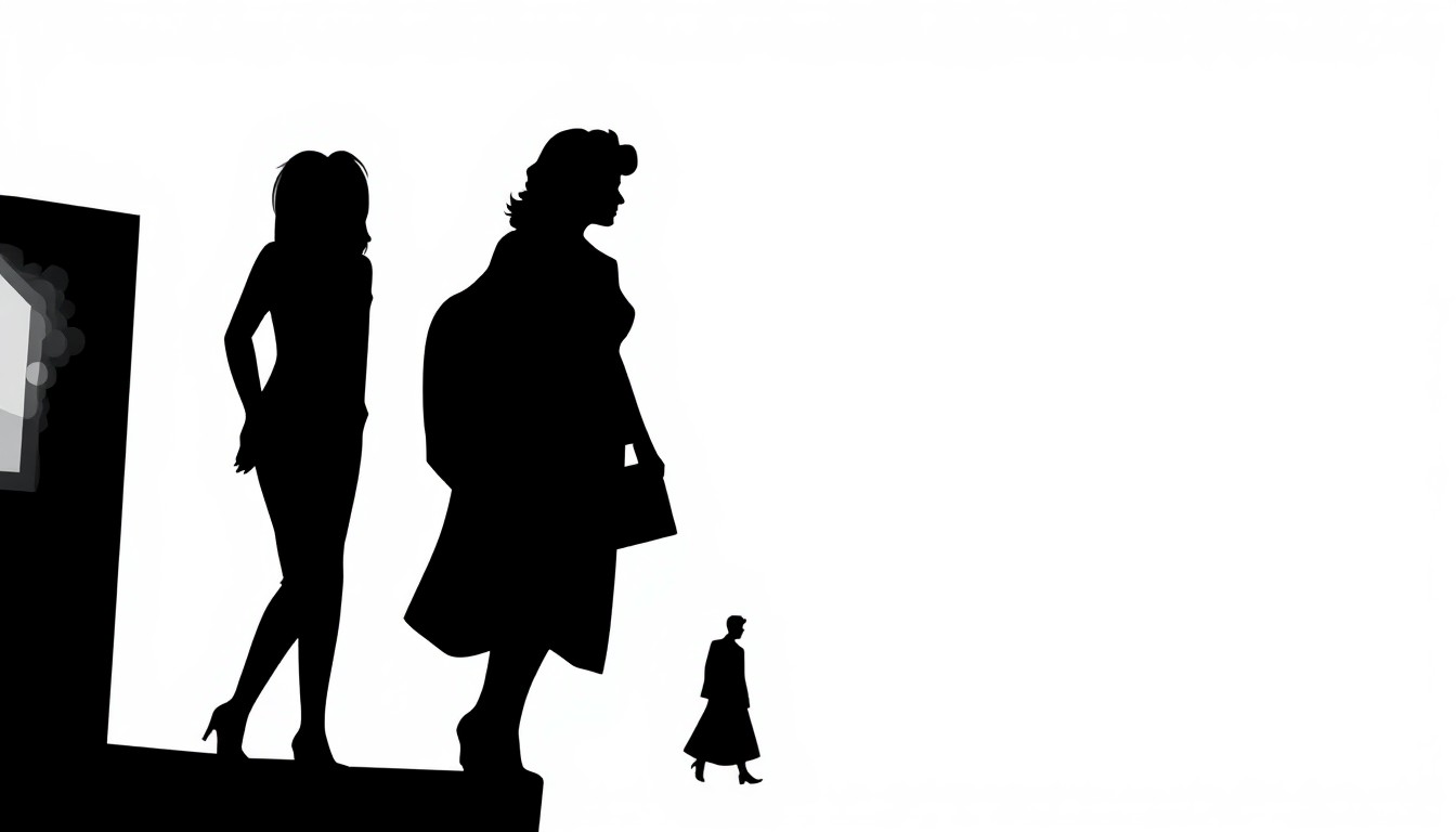 A bold, abstract composition of jagged, geometric black silhouettes against a high-contrast blue and grey background, conceptually representing the dramatic return of a beloved soap opera character.