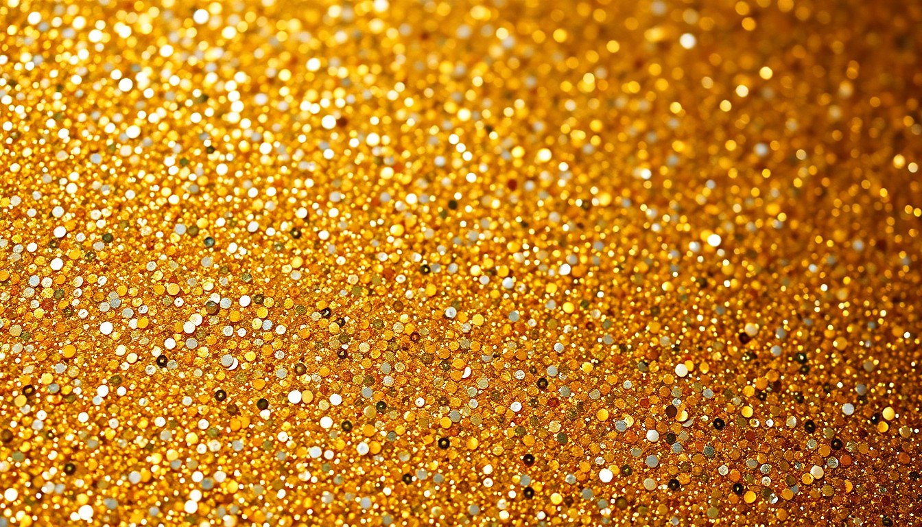 An extreme, abstract close-up photograph of shimmering gold and silver sequins, capturing the luxurious textures and dramatic lighting of a high-fashion red carpet event.