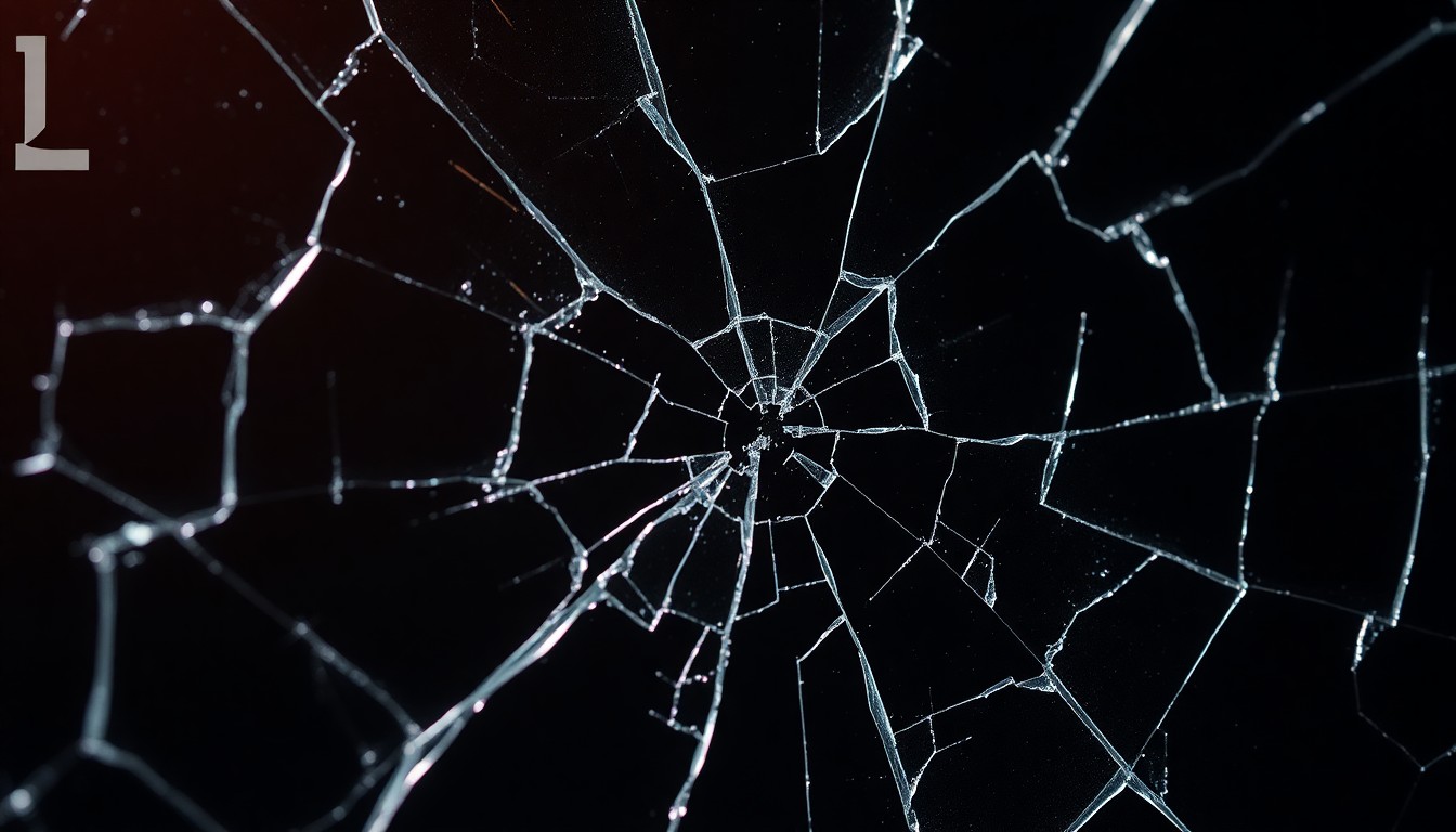 An abstract, close-up photograph of a shattered glass surface, reflecting the fragility and emotional turmoil experienced by the characters in The Pitt's second season.