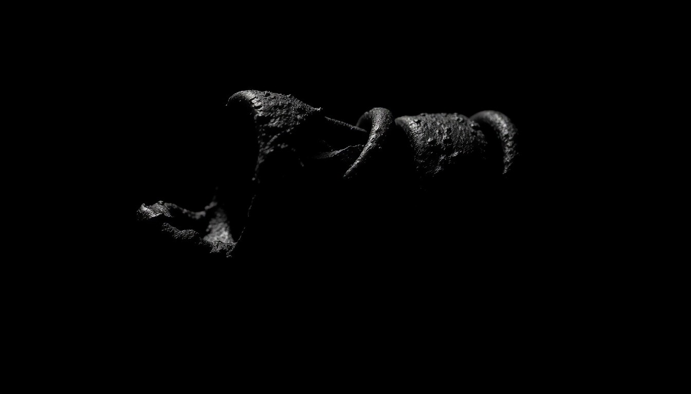 An extreme close-up photograph of a charred, twisted metal object from a fire, capturing the stark, gritty aftermath of a devastating incident through dramatic lighting and a minimalist composition.