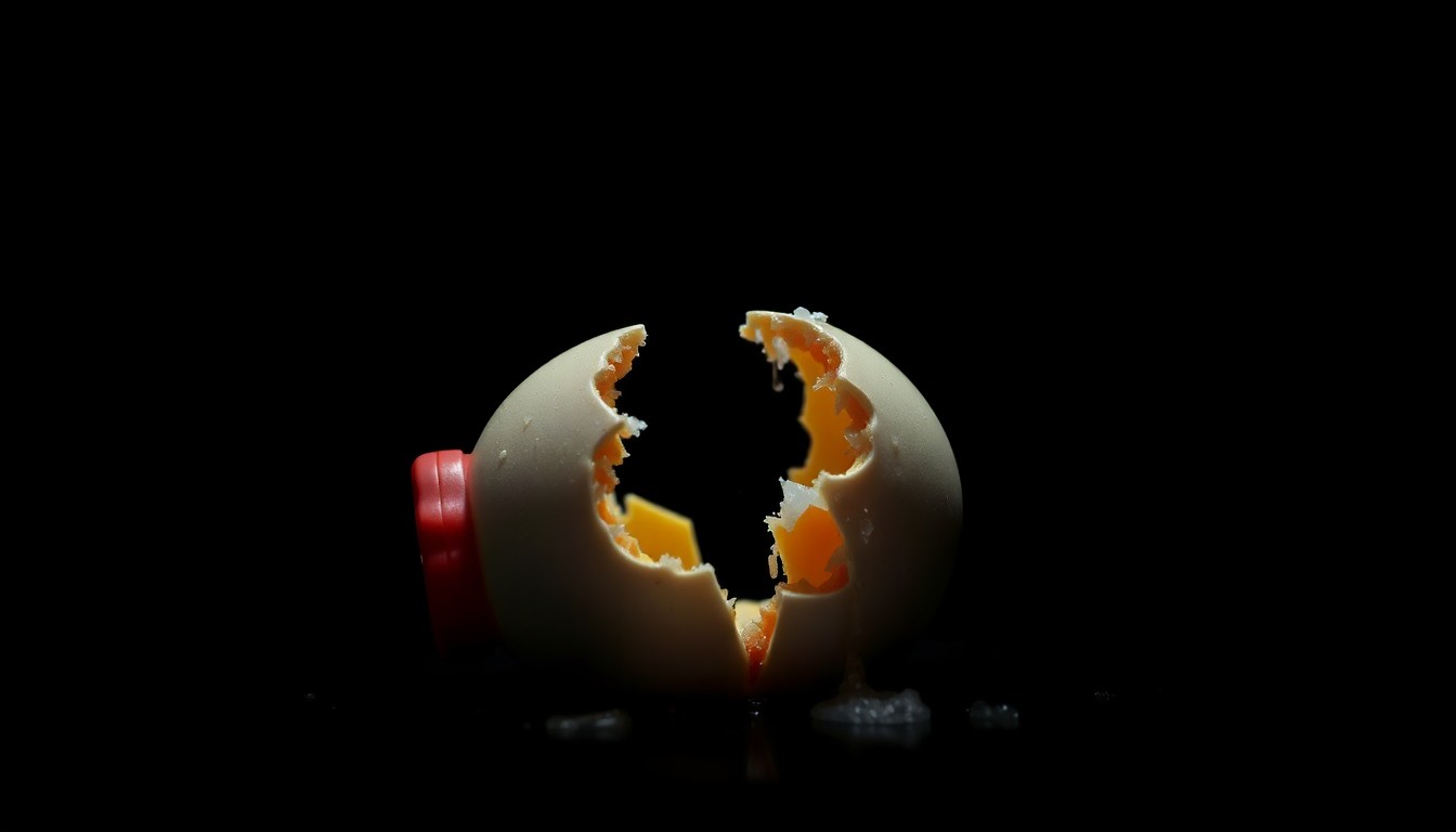 An extreme close-up photograph of a broken, water-damaged child's toy against a pitch-black background, conveying a sense of loss and the gravity of the situation through its stark, gritty visual style.