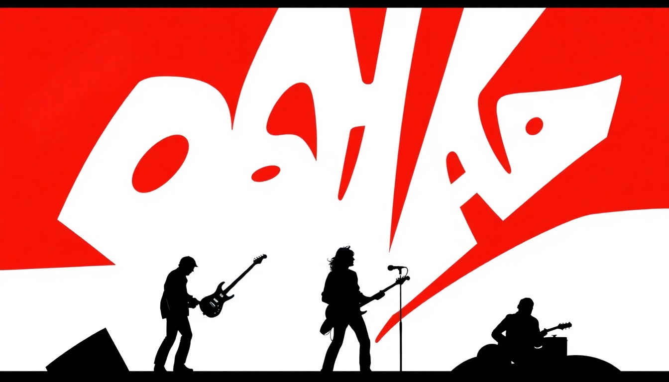 A bold, abstract composition of stark, jagged geometric shapes and heavy black silhouettes in high-contrast red and white, conceptually representing the intertwining musical influences and cross-pollination between the Doobie Brothers and Moby Grape.