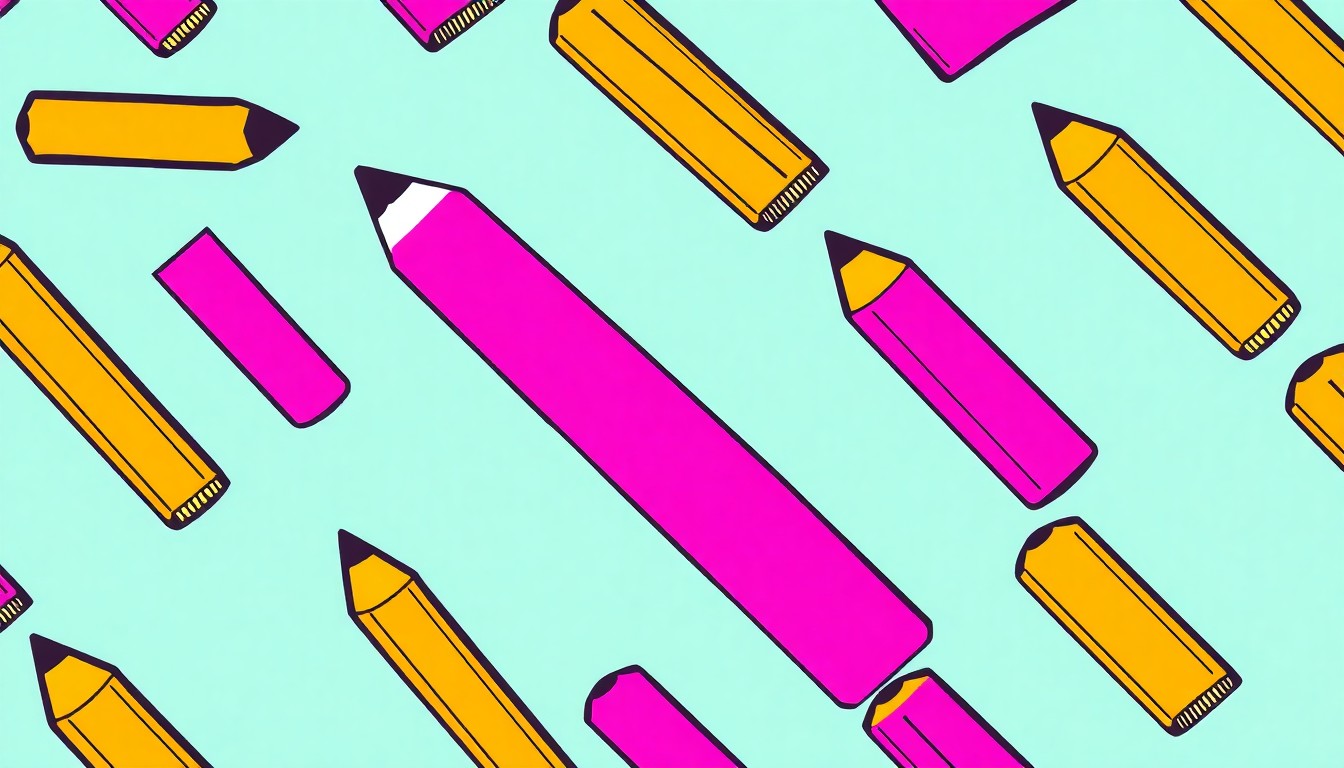 A bold, abstract grid of brightly colored school supplies in neon hues, conceptually representing the visionary impact of an educational leader who expanded the scope of their institution beyond the classroom.