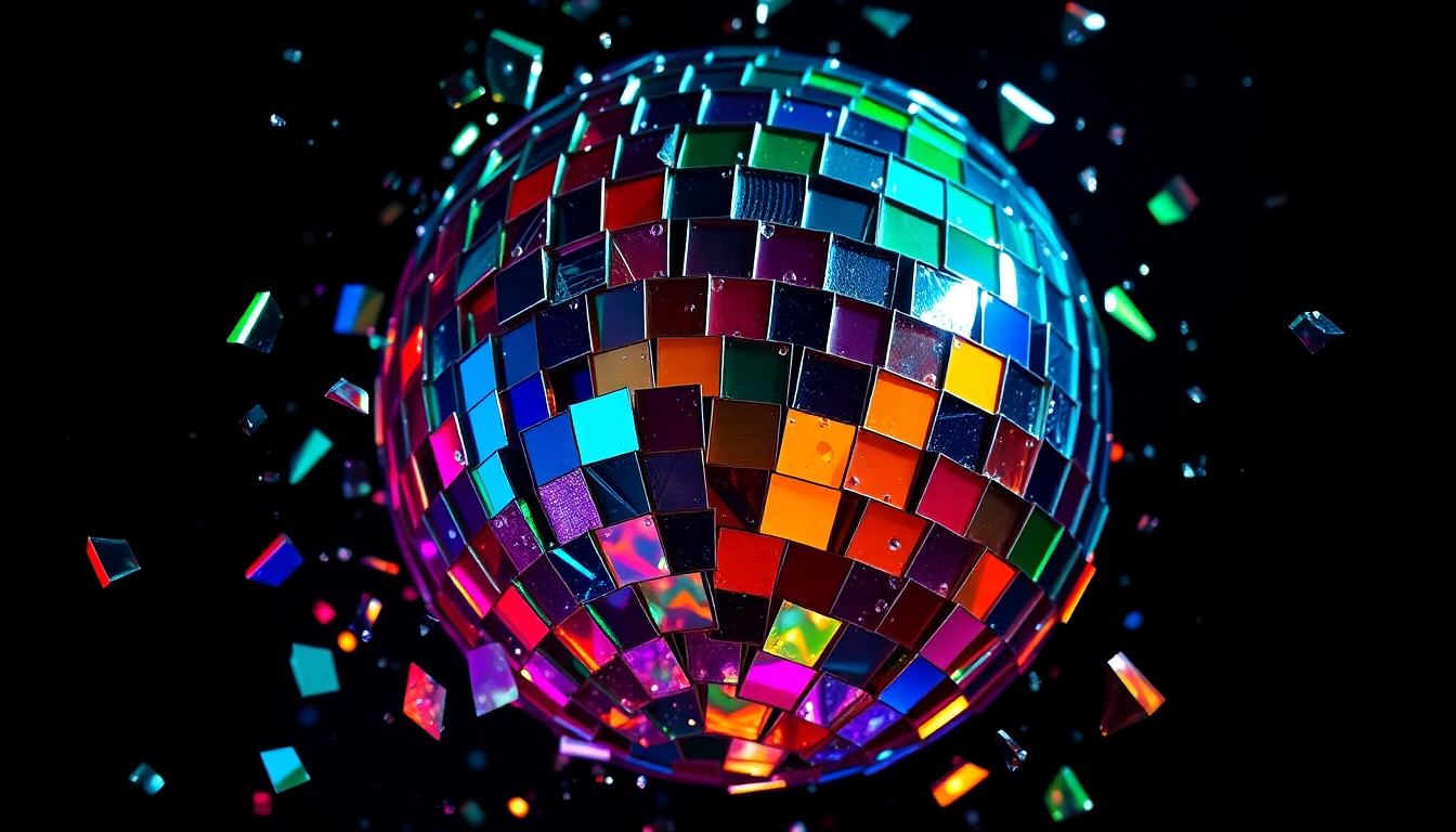 An extreme close-up photograph of shattered glass shards in a kaleidoscope of colors, conceptually representing the blend of legacy and new talent at the TNA Rebellion 2026 pay-per-view event.