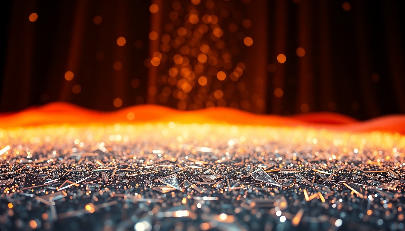 An extreme close-up of shimmering, textured fabrics in vibrant colors, capturing the glamour and high-stakes drama of the television industry.