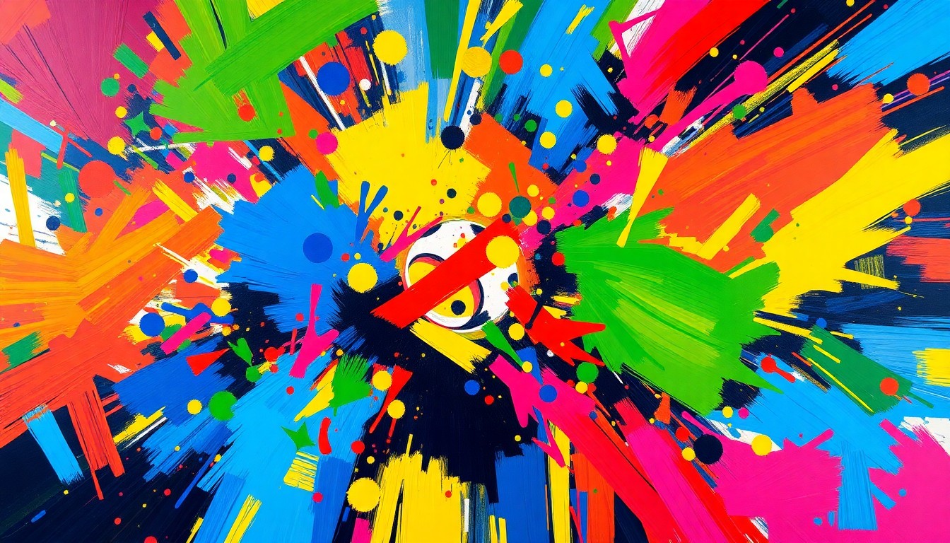 An extreme close-up of a sports betting slip with neon-colored brushstrokes and splatters of paint, conceptually representing the thrill and energy of placing a winning wager.